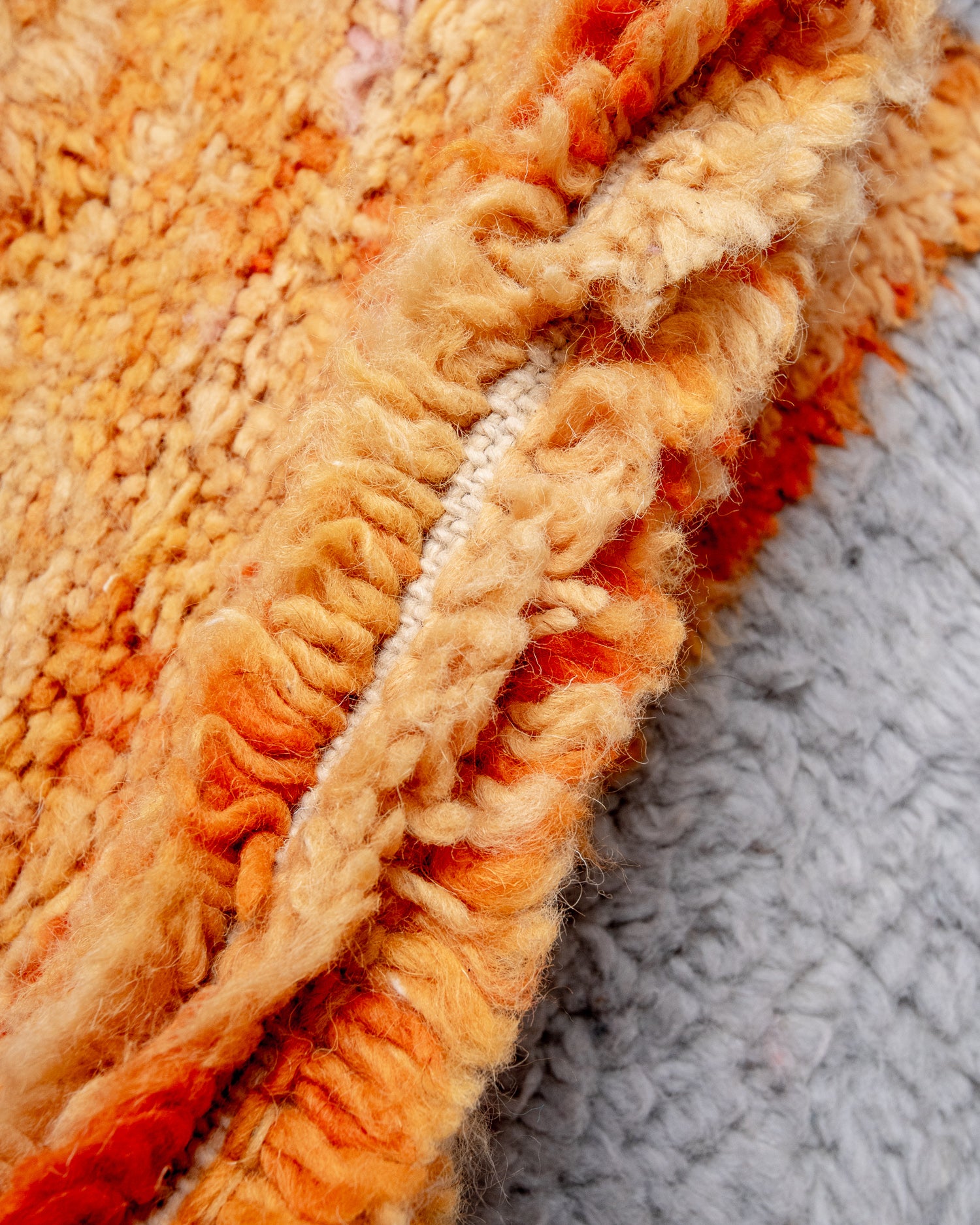 Modern, designer, handcrafted Berber rug from Morocco. Beniourain carpet with beautiful colours and patterns and fluffy wool texture.